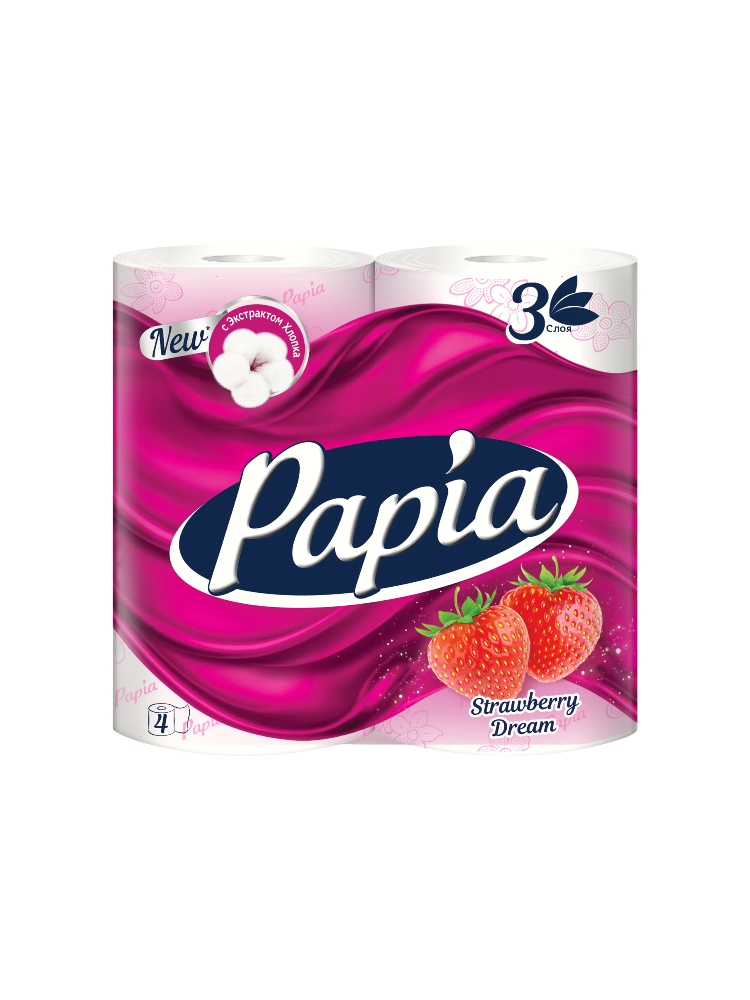 ТУАЛЕТ БУМАГА PAPIA 3-Х СЛ 4РУЛ STRAWBERRY DREAM